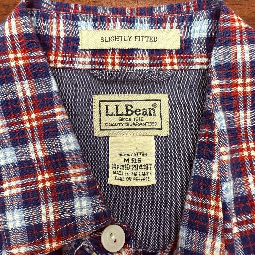 LL Bean Plaid Long Sleeve Button Up Shirt Men's Medium Slightly Fitted Red Blue - Picture 5 of 9